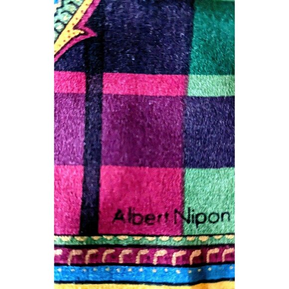 Albert Nipon Unisex Silk Scarf Rectangle Paisley Hand Rolled 52*10" Made InJapan - Picture 6 of 7